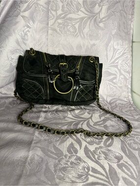 Vintage Marykate and Ashley Black Quilted Chain Shoulder Bag Brass Ring Accent